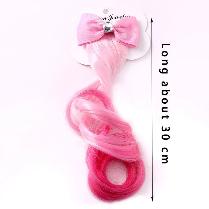 New Girls Cute Gradient Colorful Wigs Bow Princess Hair Holder Barrettes Headband Hair Clips Kids Fashion Hair Accessories