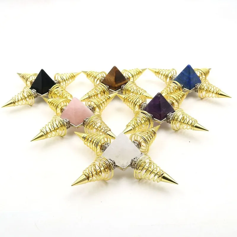 Metal Pendulum Pendulo Pendulums for Dowsing Spiral Cone Pyramid Pendule Reiki Healing Natural Stones Pendulum for Men Women 1PC