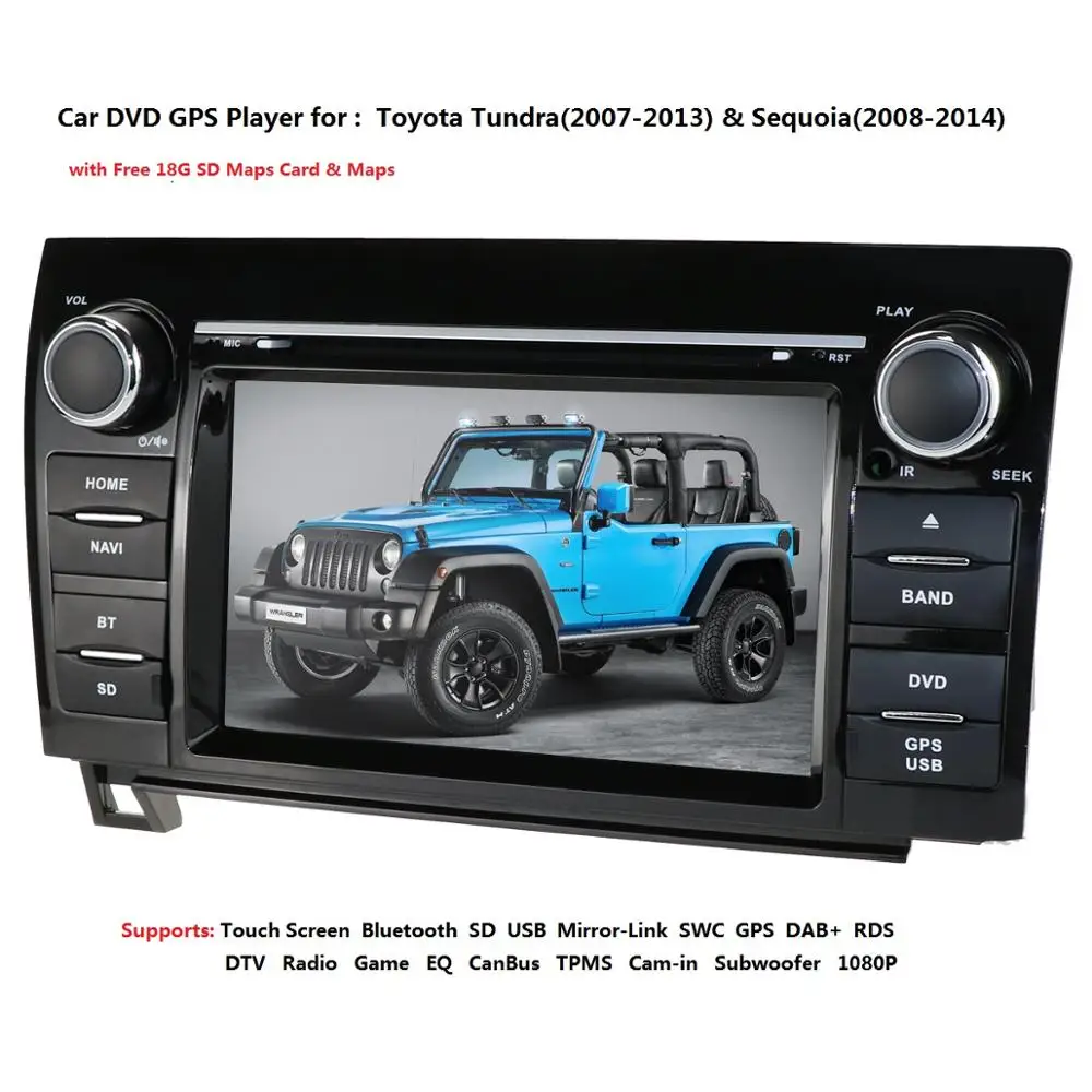 Cheap 2 Din 7 Inch 800*480 HD Touch Screen Car Radio For Toyota Tundra Sequoia RDS AM/FM SWC IPOD CANBUS SD USB BT MAP Mirror-Link EQ 5
