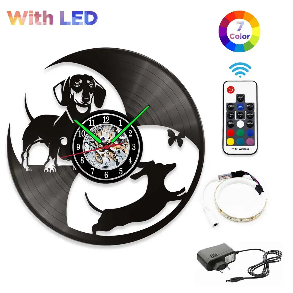 MCDFL Dachshund Vet Vinyl Records Clocks Modern Home CD Clocks Wall Child Watch Dogs Decorations for Living Room Pieces Stickers