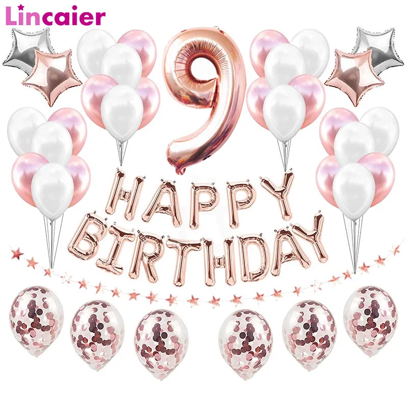 37pcs Number 9 Foil Balloons Happy Birthday Party Decorations 9 Years