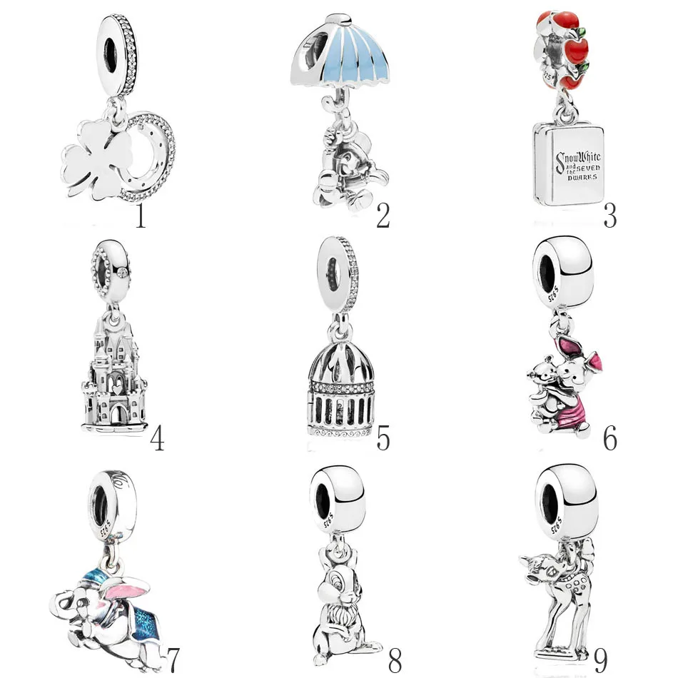 

Authentic S925 Silver Jewelry Flying Dumbo Jiminy Castle Piglet Thumper Deer Dangle Charm fit Lady Bracelet Bangle