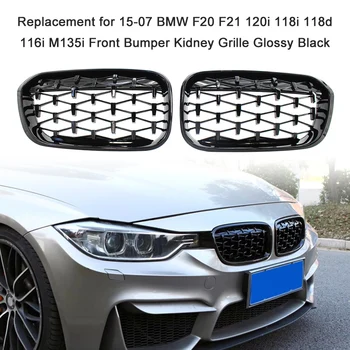 

A Pair Car Front Grilles Bumper Accessories Replacement for 15-07 BMW F20 F21 120i 118i 118d 116i M135i Grille Glossy Black