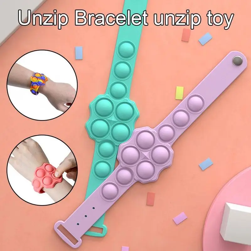 Push Bubble Bracelet Silicone Wristband Stress Relief Hand Fidget Toys Dimple Sensory Unzip Decompression Vent | Игрушки и хобби