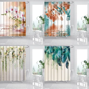 

Flowers Print Mildew Proof Shower Curtain Polyester Fabric Bath Screen Home Decor Bathroom Curtains Sets with 12 Hooks DW304