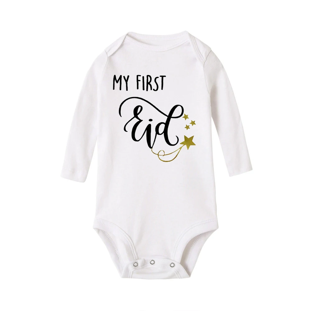 2021 New Baby Long Sleeve Jumpsuit Casual Letter Print My First Eid Girl Boy Rompers Newborn Baby Clothes Hot Sale Baby Gifts Baby Bodysuits cheap