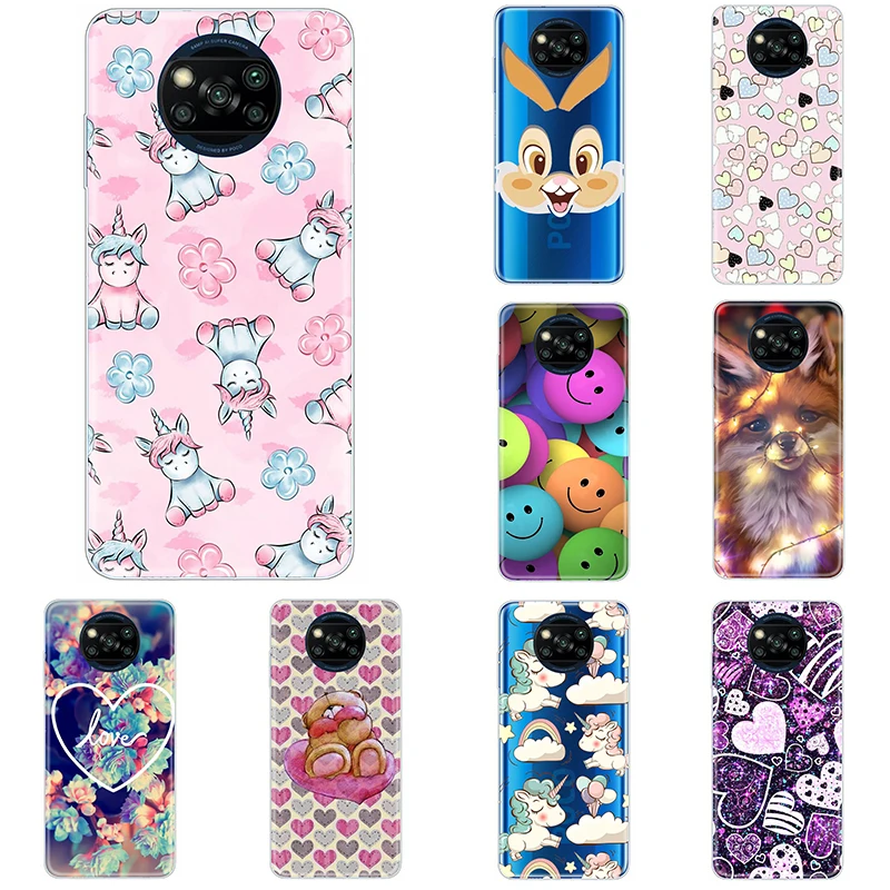 

Case for Xiaomi Poco X3 NFC Case Cute Cartoon Silicon Transparent Shell Case on PocoX3 NFC Shockproof Etui Bumper Fundas Coque