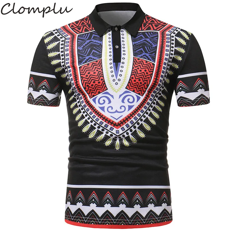 Черный Clomplu Дашики Мужская модная африканская одежда футболка Традиционная рубашка "Дашики" повседневные летние рубашки с коротким рукавом черный белый - Цвет: Черный