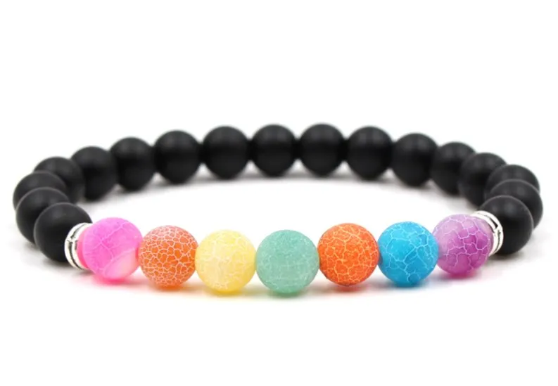 8 мм uth4 цветной шар чакры морозный Агат Оникс Природа Браслет с черным камнем