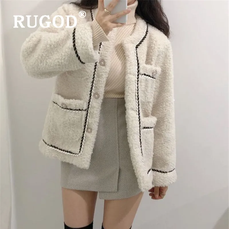 RUGOD шерстяное пальто женская теплая пушистая куртка женские зимние 2019 уличная