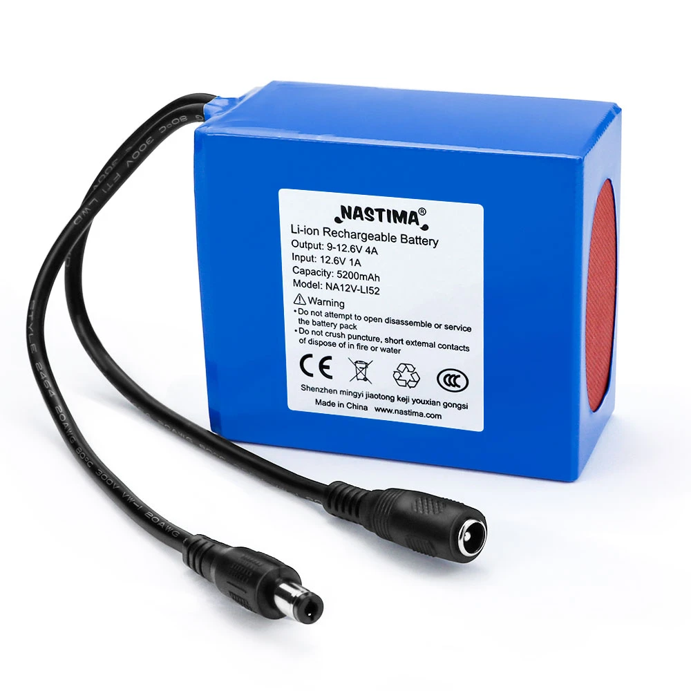 Paquete de batería de iones de litio recargable, 5200mAh, portátil, DC 12,6 V, 5,2ah, capacidad para cámara CCTV, Monitor, masajeador|Baterías recargables| -