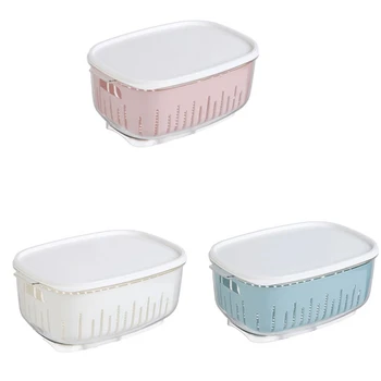 

Large Double-Layer Refrigerator Storage Box with Lid Drain Basket Sealed Box Refrigerator Kitchen Food Storage Box