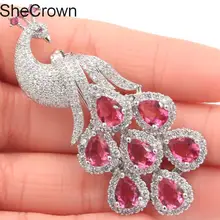 62x28 мм Большой 15,2 г Феникс розовый турмалин CZ Турмалин серебряная брошь