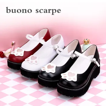 

New Original round head Lolita shoes embroidered cat claw pattern muffin girl shoes
