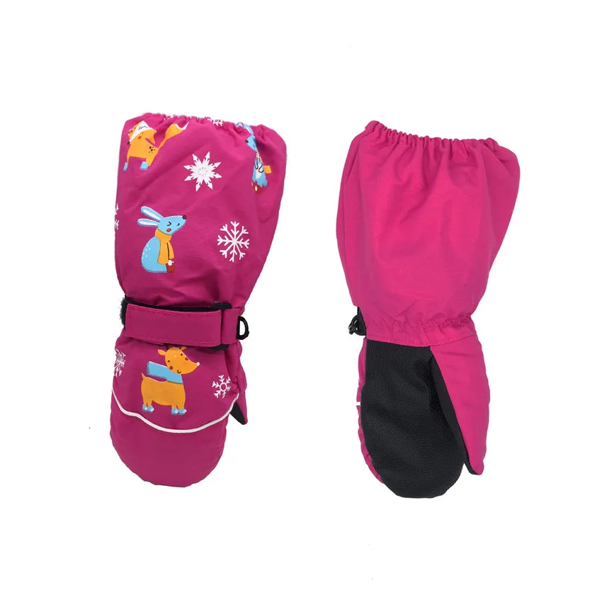 Rose Red 1pair Children Ski Gloves Windproof And Waterproof Three-layer Warm Gloves Winter Essential Warm Gloves Cute Elk - Цвет: Rose Red
