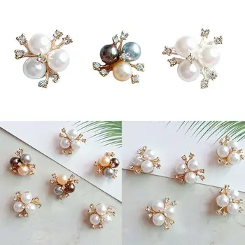 

10Pcs/Set Faux Pearl Rhinestone Flower Embellishments Brooch Flatback Buttons for DIY Crafts Wedding Party Accessories
