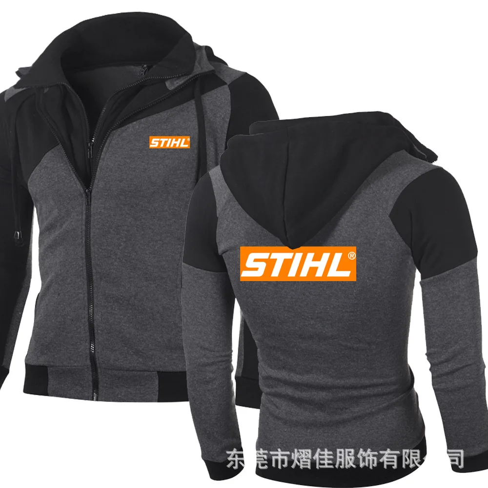 Для Stihl Timbersports толстовки для поклонников сериалов двойная куртка на молнии с карманом на молнии с капюшоном мужская хлопковая куртка Пальто Верхняя одежда - Цвет: Темно-серый