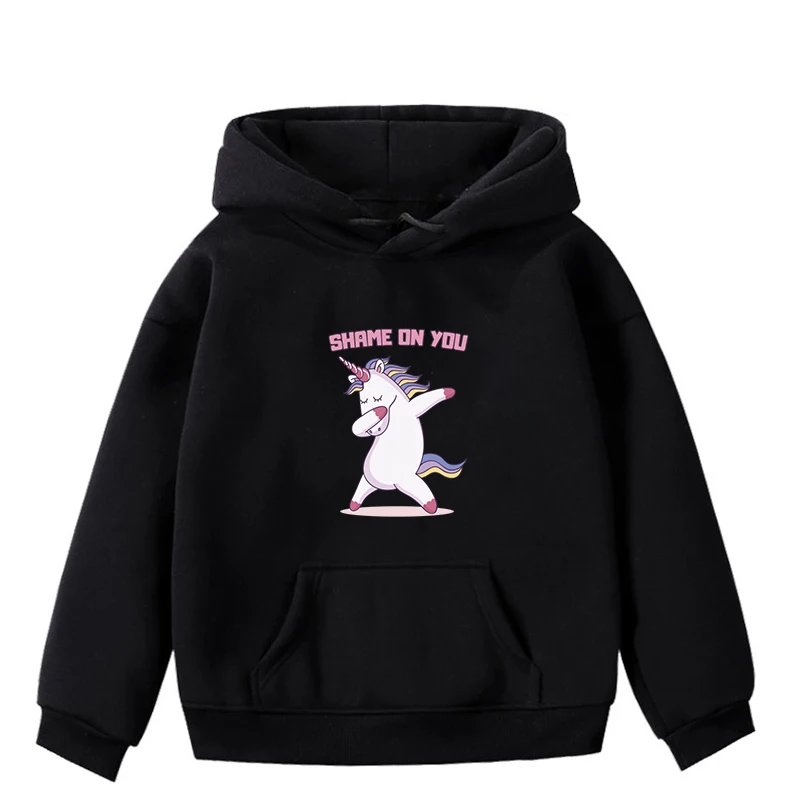New Winter Toddler Kids Boy Girl Hoodie Unicorn Print Baby Sweatshirt Tops Clothes Roupa Infantil Black Fashion Moletom Infantil