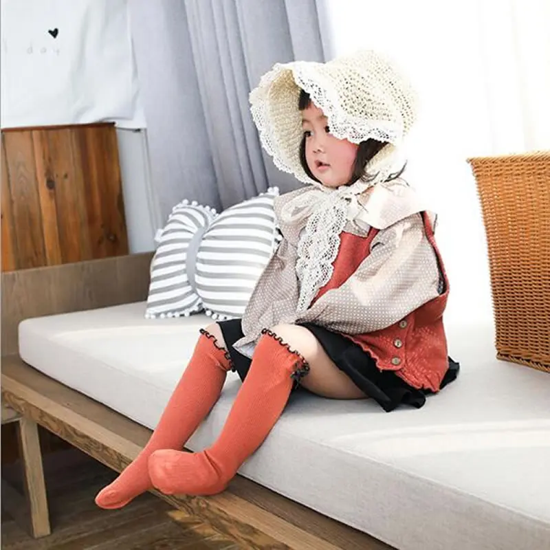 Spring and autumn and summer children's bow lace stockings girls bows lace double needle loose mouth pile stockings