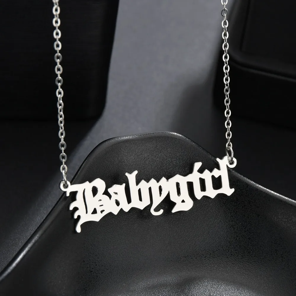 Punk Gothic Jewelry Old English Font Letter Babygirl Letter Necklaces 