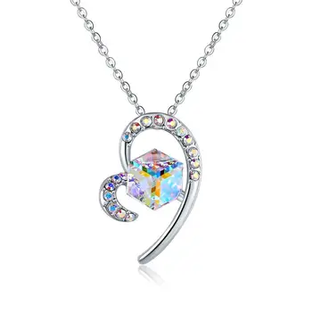 

New Design Cube Heart Pendant Necklaces Embellished with Crystals From Swarovski Silver Color Beads Jewelry For Women Party