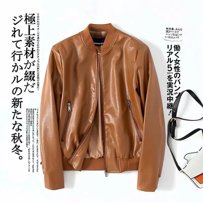 

Pop Brand Women Spring Autumn Pu Leather Jacket Casual Slim Soft Moto Biker Faux Leather Jacket Female Coat Basic Streetwear