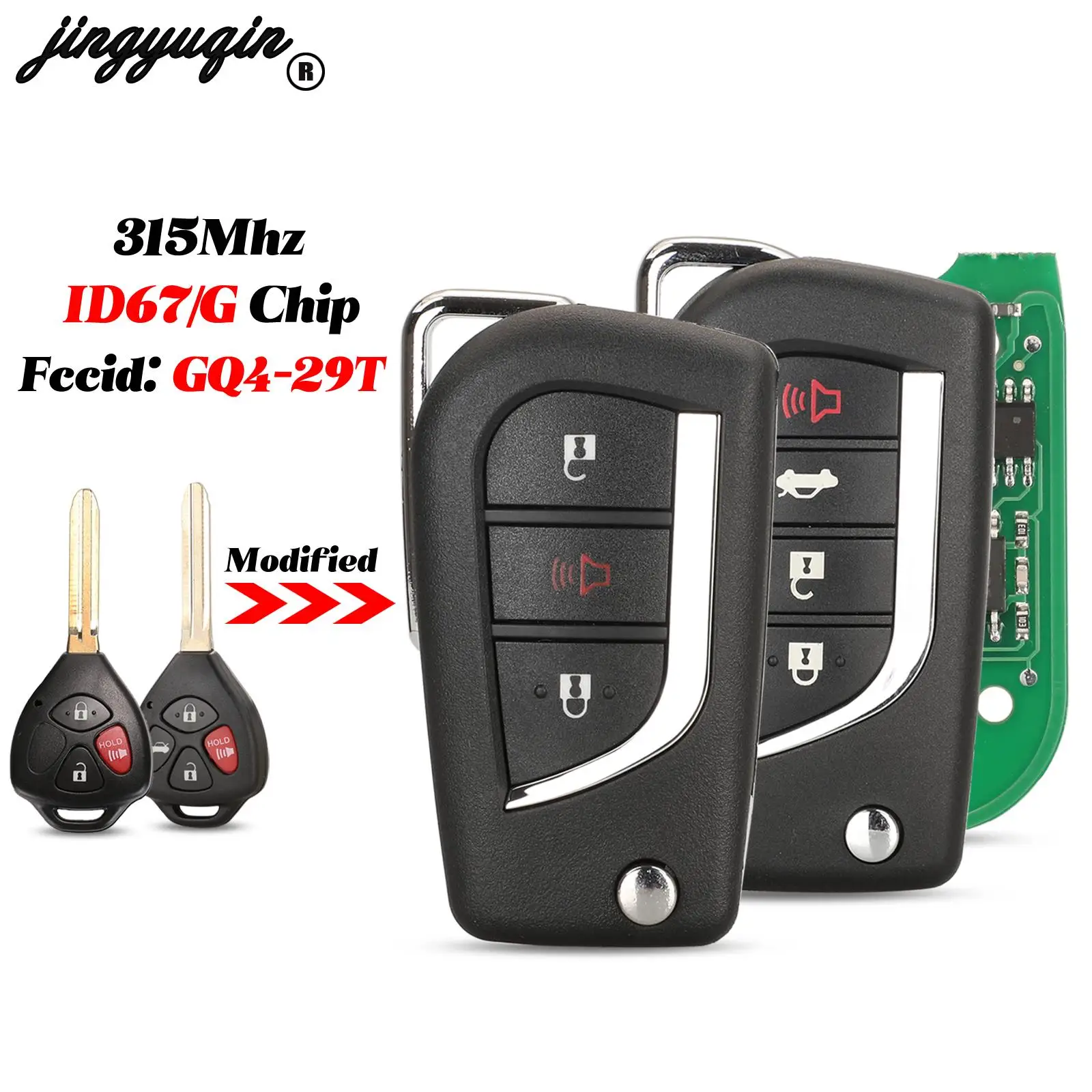 

jingyuqin Modified For Toyota Camry RAV4 Venza Yaris Smart Remote Car Key 3/4 Buttons 315Mhz ID67/G Chip GQ4-29T Fob Replacement