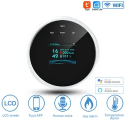 Tuya Wifi Gas Sensor 1.77 Inch Color Screen Voice Prompts Sound Light Alarm Natural Gas Detector Temperature Display Smart Alarm