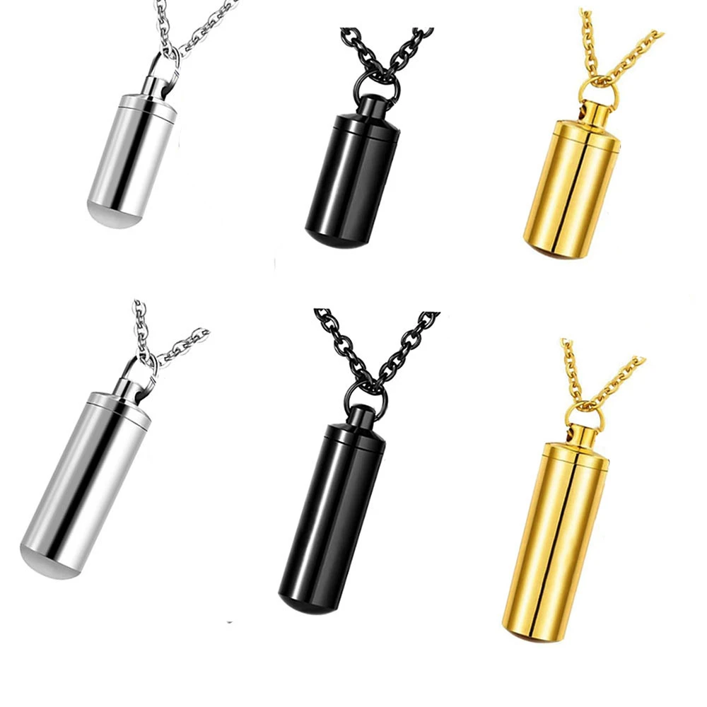 Cylinder Pendant Necklace Stainless Steel Cremation Urn Jewelry Ashes Holder