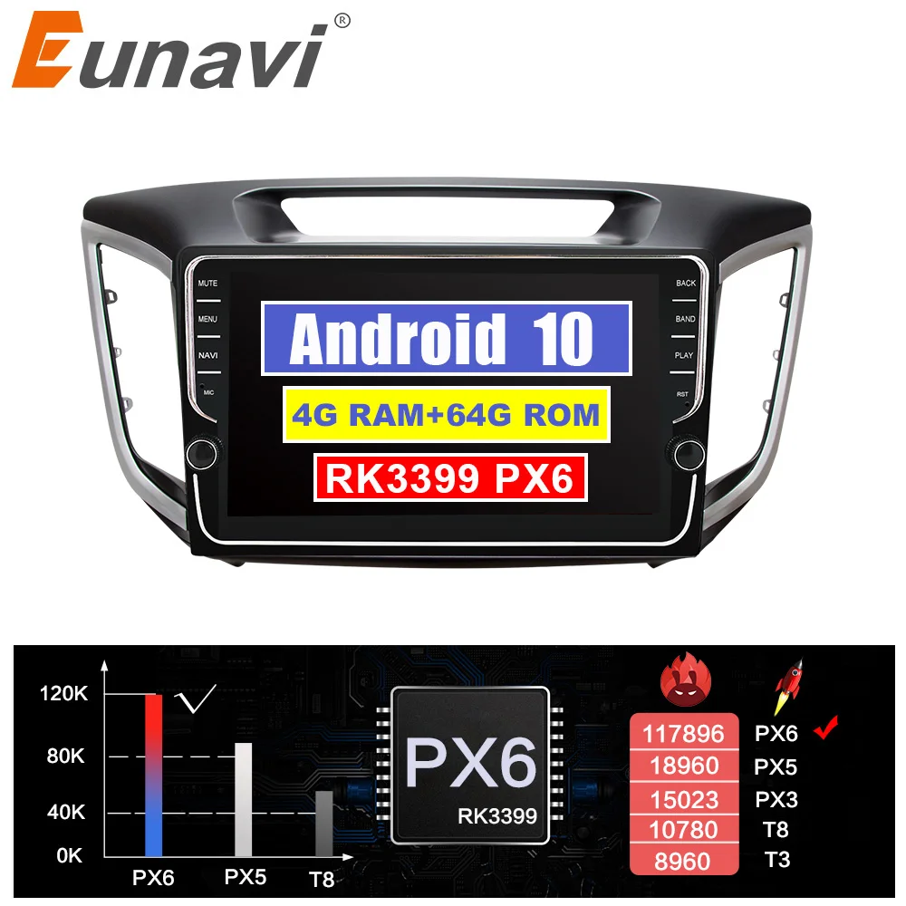 Автомагнитола Eunavi 2 DIN android 10 gps для Hyundai Creta ix25|Мультимедиаплеер авто| |