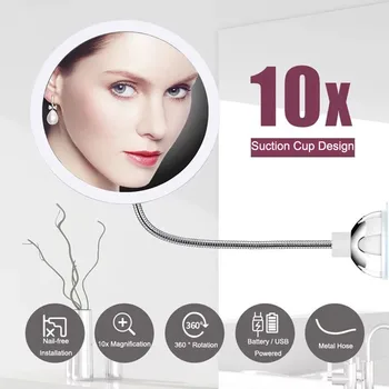 

Originality Round LED Light Wall Mirror 360 Degree Rotation 10X Magnifying Flexible Touch Dimmer Switch Makeup Beauty Mirrors