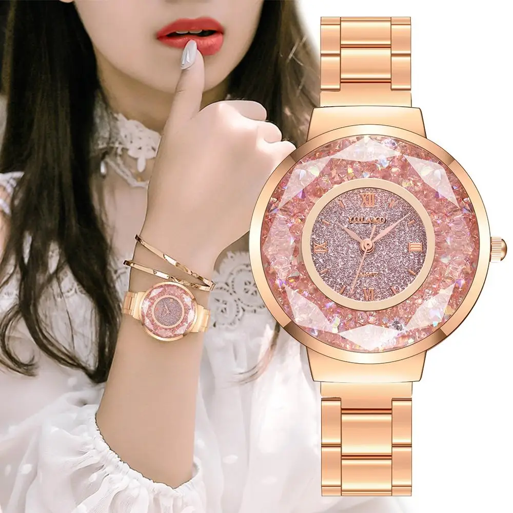 

New Luxury Rose Gold Women Watches For Women Pink Diamond Dial Watch Ladies Fashion Simple Stainless Steel Waterproof Wristwatch