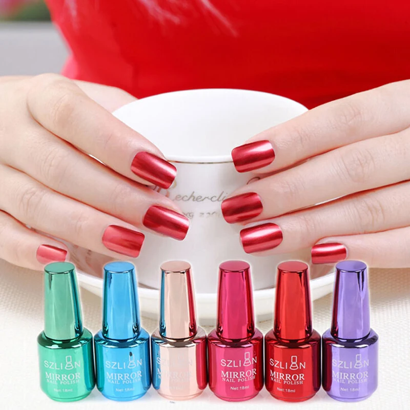 

6 Colors Purple Rose Gold Silver Chrome Nail Art Varnish 18ml Mirror Effect Metallic Nail Polish For Nails Manicure