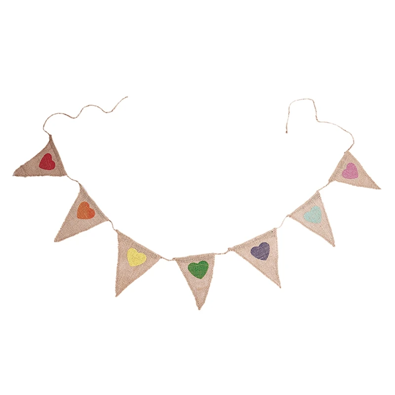 

Promotion--Vintage Bunting Flags with Cute Colorful Heart, Vintage Toys Fabric Jute Burlap Banner Shabby Chic Bunting for Baby N