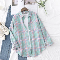 2023 Chic Women's Plaid Loose-Fit Long Sleeve Blouse - Fresh College Style - S (21801)