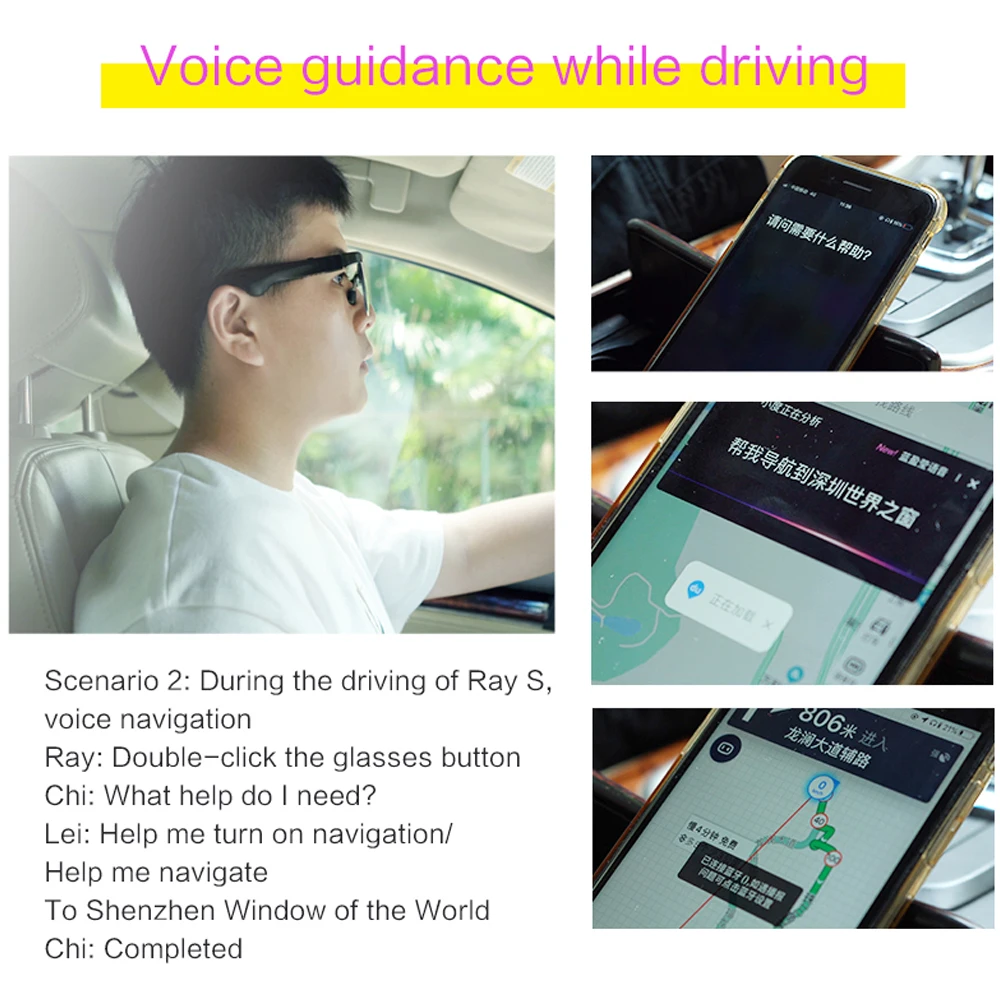 Lenovo Smart Bluetooth Sunglasses Wireless Bluetooth 5.0 Headset HIFI Sound Quality Hands-Free Call Driving Music Game Glasses