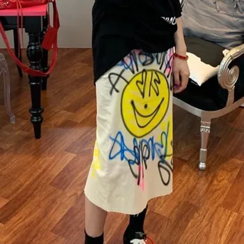 

Korea New 2020 Spring Summer Japan Korea Style Women Mid-calf Empire Waist Print Slim Was Thin Straight Skirt Tide B792