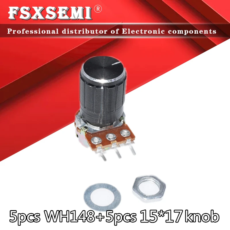 5set WH148 1K 10K 20K 50K 100K 500K Ohm 15mm 3 Pin Linear Taper Rotary Potentiometer Resistor for Arduino with 15x17 knob