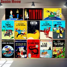 Tintin мультфильм металлическая Оловянная вывеска Альфа арт живопись магазин настенный стикер домашний декор Tintin фильм плакат Бар Винтаж железные тарелки MN120