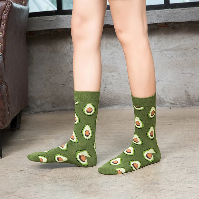 Funny Cotton Socks Women Tube Happy Sock Tide Cotton Long Snacks Fruit Food Avocado Socks High Tube Socks