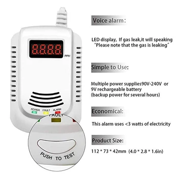 

Sensor Kitchen Gas Detector Leak Alarm High Sensitivity Portable Plug-In Safety LCD Display Methane Home Voice Warning