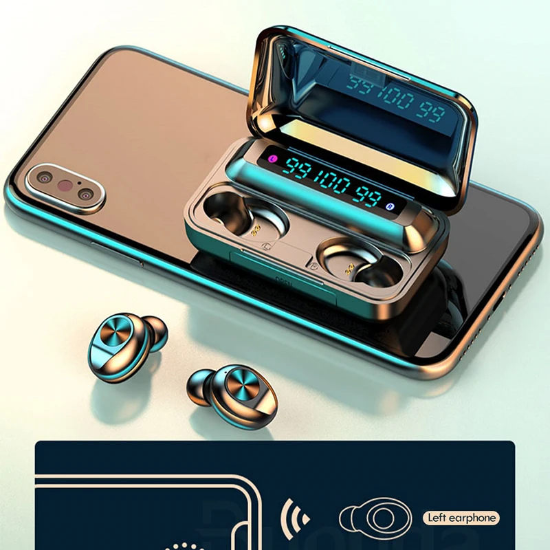 F9 5 Wireless Headphones Touch Bluetooth 5 0 Earphone HiFi Heavy Bass Earphones IPX7 Waterproof 3300mAh Charging Box With Mic