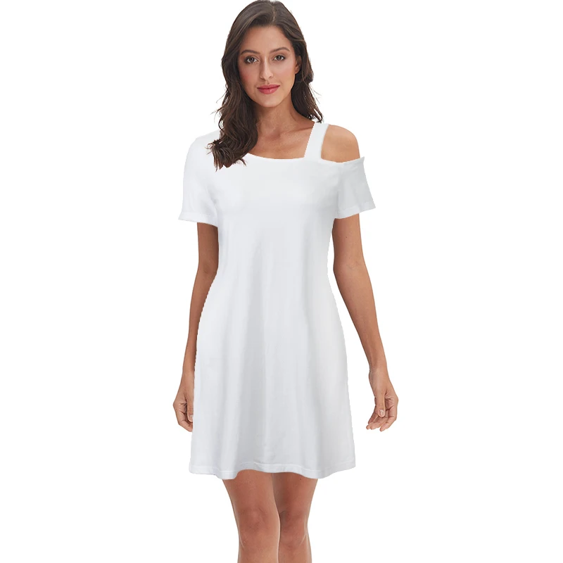 Новое поступление женское летнее платье на одно плечо однотонное повседневное вязаное хлопковое белое платье