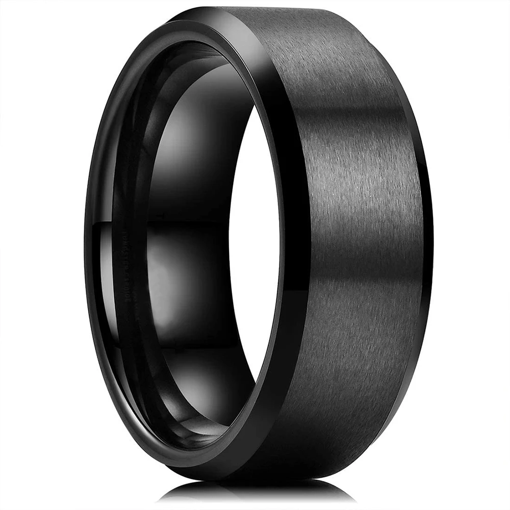 Trendy 8mm Matte Finish Black Tungsten Wedding Men Stainless Steel ...
