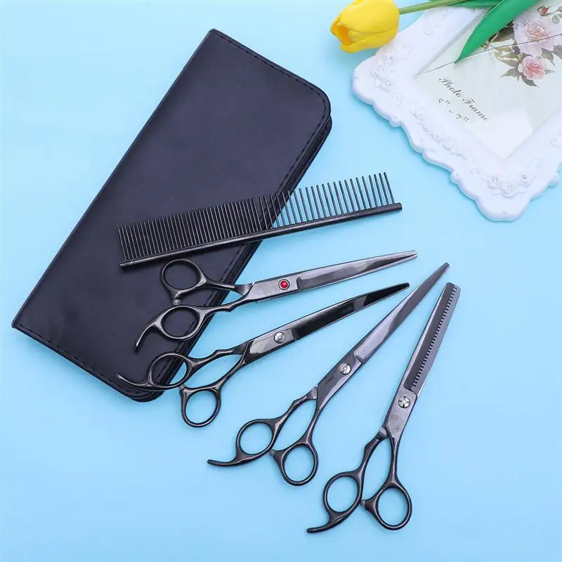 RUIMIO 1 Set 7 Inch Pet Dog Safety Scissors With Comb Grooming Thinning Animal Cutting Scissors Tools For Pet Supplies