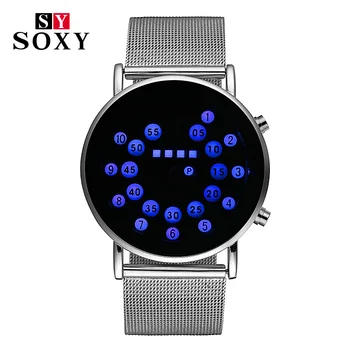 

SOXY New Digital Watch Men Simple Steel Watchbands Military Wristwatch Thin Light Dial Clock Fashion Casual Sport Smart Watch