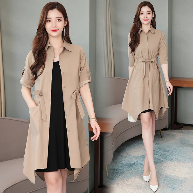 

2020 Early Spring New Style Large Size Fat Mm Elegant Slim Fit Cape Korean-style Trench Coat Coat Thin