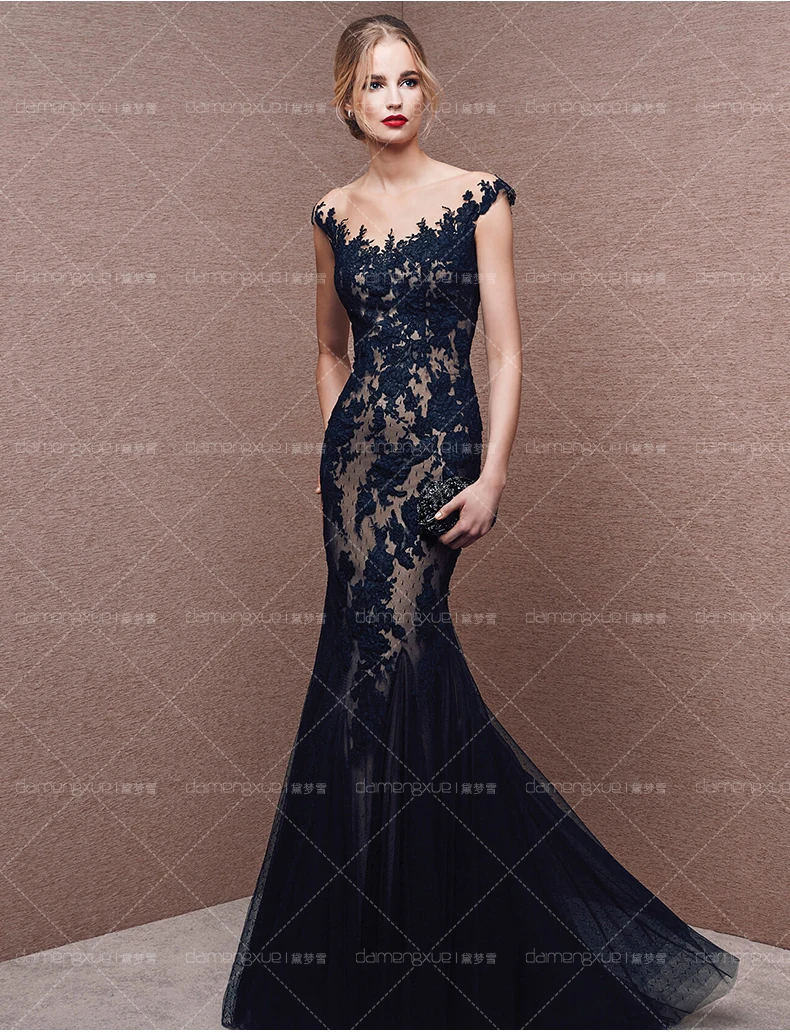 Robe de soiree, вечерние платья, кружевные аппликации, вечернее платье с горловиной лодочка, прозрачные платья для матери невесты - Цвет: same as picture