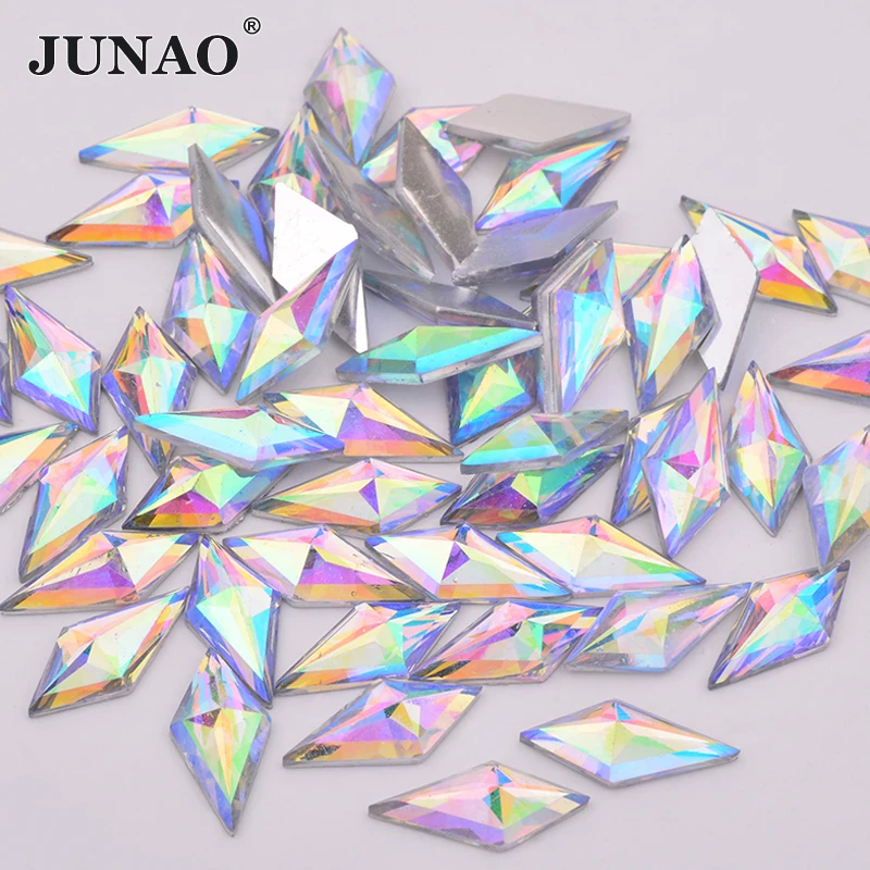 JUNAO 10*22 мм блеск кристалл AB Flatback Стразы Смола Кристалл Аппликация ромб причудливый страз не пришитые камни платье ремесла