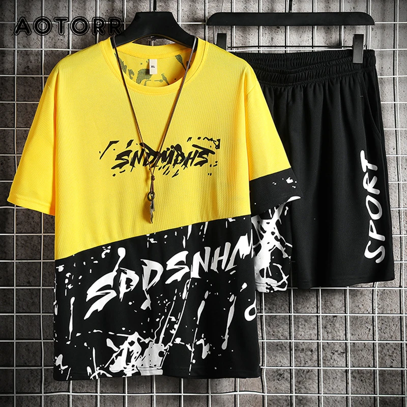 Conjuntos para hombre, camiseta de manga corta a la moda, chándal para hombre, sudadera + Pantalones cortos, conjunto de 2 piezas, ropa deportiva, chándal 5XL, novedad de 2021